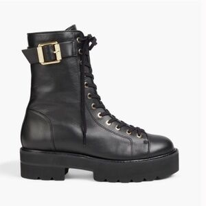 STUART WEITZMAN RYDER ULTRALIFT Black Leather Combat Lace-Up Boots Size 8